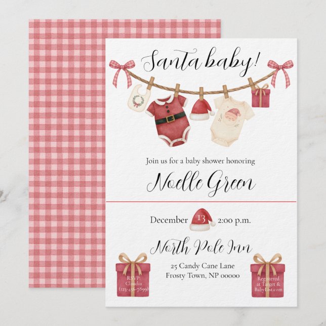 Invitation à la baby shower de Santa Baby (Devant / Derrière)