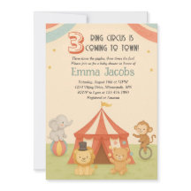 Invitation à la Baby Shower de Triplés 3 Ring Circ