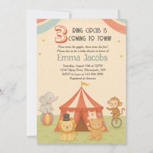 Invitation à la Baby Shower de Triplés 3 Ring Circ