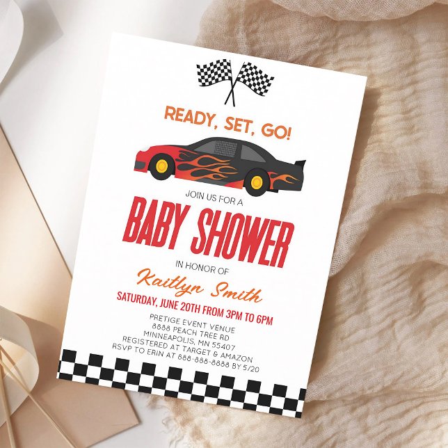 Invitation à la baby shower de voiture de course à (Créateur téléchargé)