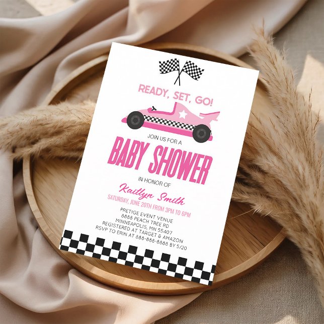 Invitation à la baby shower de voiture de course r (Créateur téléchargé)
