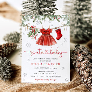 Invitation à la baby shower d'hiver Santa Baby Noë