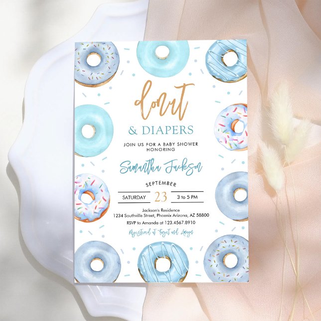 Invitation à la Baby Shower Donuts Bleus et Couche (Créateur téléchargé)