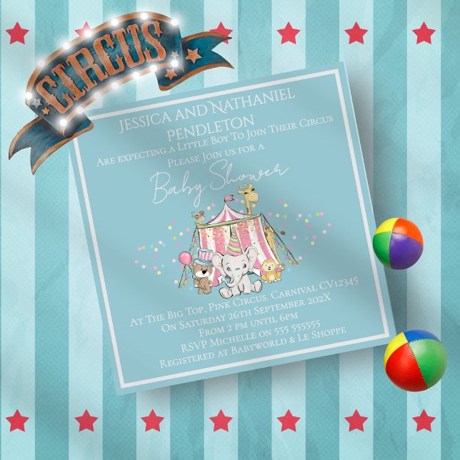 Invitation à la baby shower du cirque pour garçon (Créateur téléchargé)