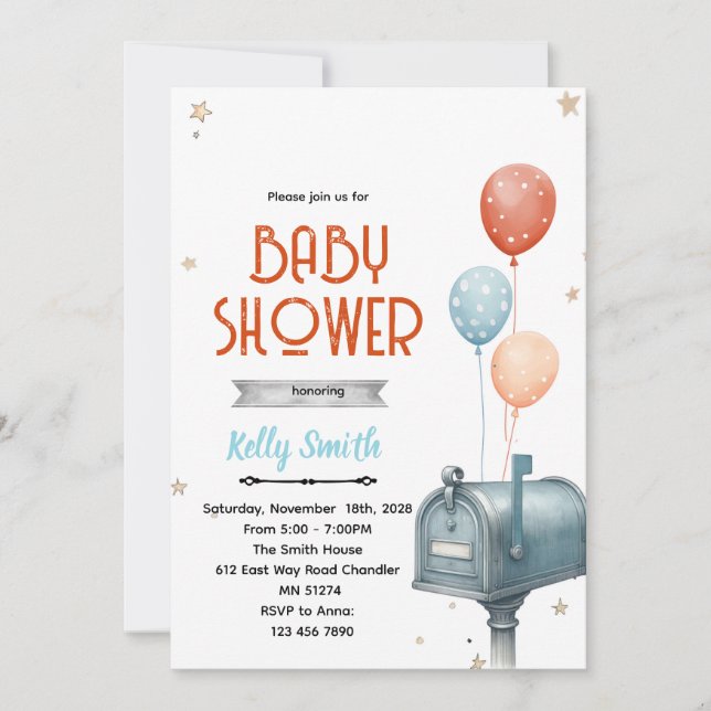 Invitation à la baby shower du garçon facteur (Devant)