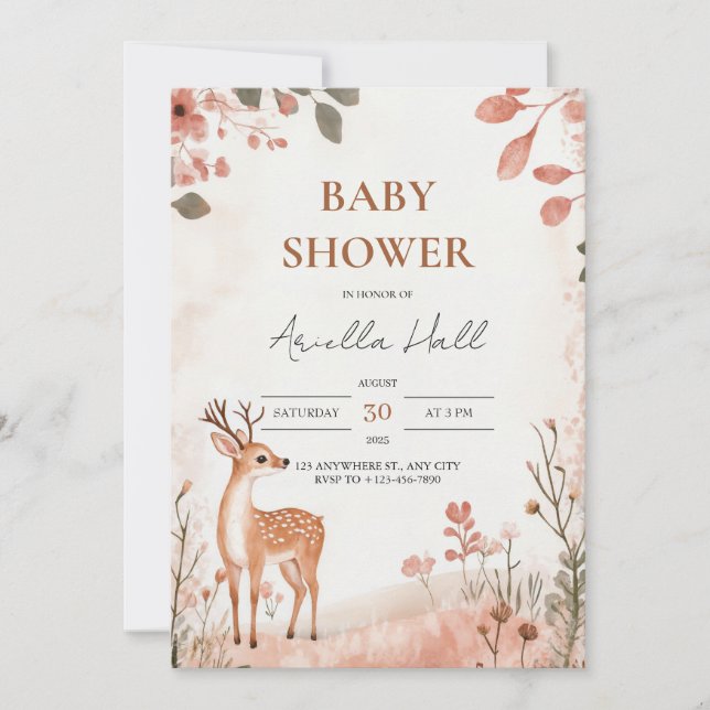 Invitation à la Baby Shower du Petit Cerf de la Fo (Devant)