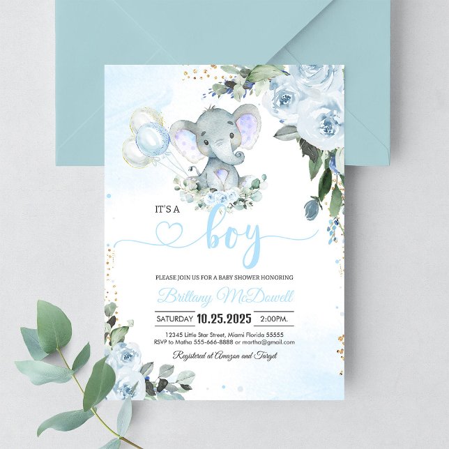 Invitation à la Baby Shower du Petit Éléphant Bleu (Créateur téléchargé)