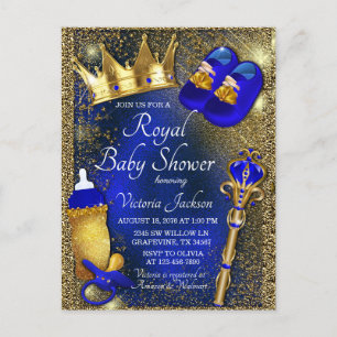 Invitation à la baby shower du prince en bleu roya