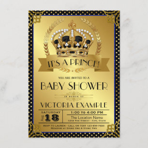 Invitation à la baby shower du prince en or noir