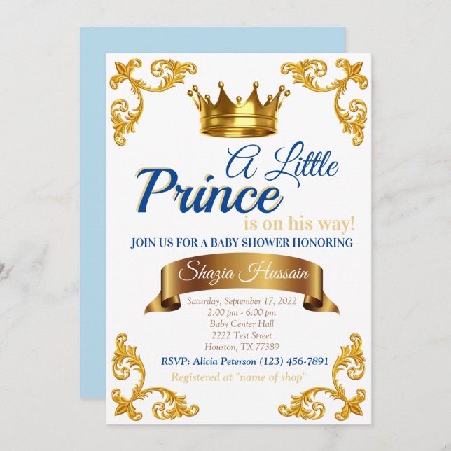 Invitation à la Baby Shower du Prince Royal (Devant / Derrière)