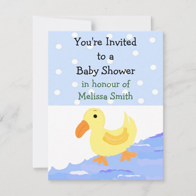 Invitation à la baby shower Ducky jaune (Devant)