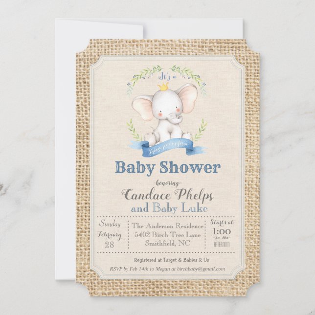 Invitation à la baby shower Elephant Boy (Devant)