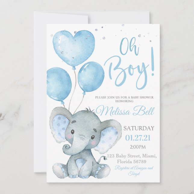 Invitation à la Baby Shower Elephant Boy Thème Élé (Devant)