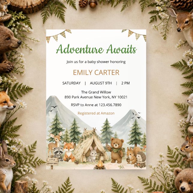Invitation à la Baby Shower en forêt "L'Aventure A (Créateur téléchargé)