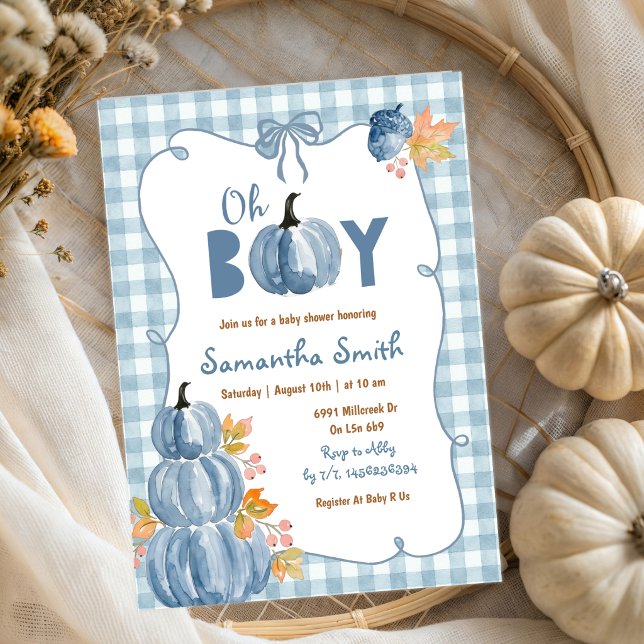 Invitation à la baby shower Fall Blue Pumpkin (Créateur téléchargé)