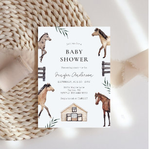 Invitation à la baby shower Ferme équestre rustiqu