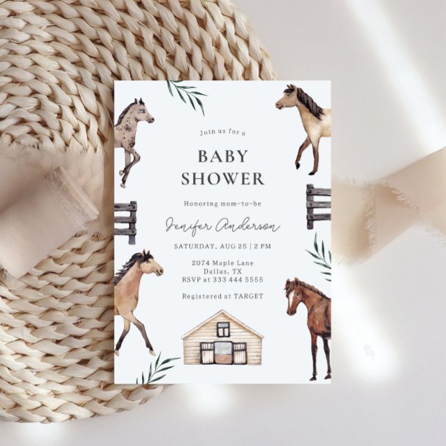 Invitation à la baby shower Ferme équestre rustiqu (Créateur téléchargé)