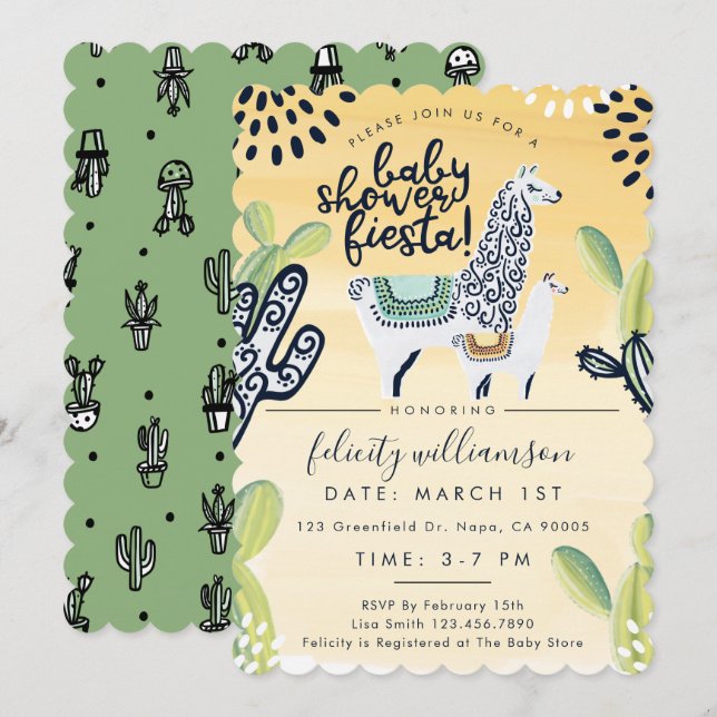 Invitation à la Baby Shower Fiesta Cactus Mignon e (Devant / Derrière)