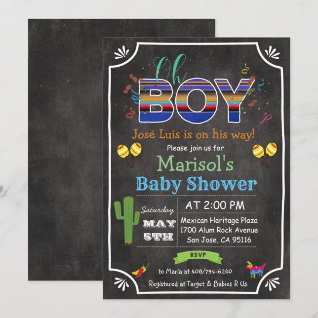 Invitation à la baby shower Fiesta mexicaine Oh Bo (Devant / Derrière)