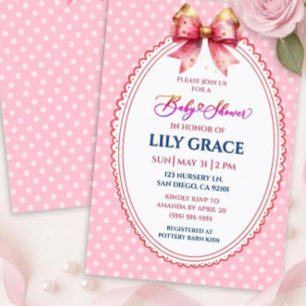 Invitation à la baby shower Fille Arc-en-ciel et P