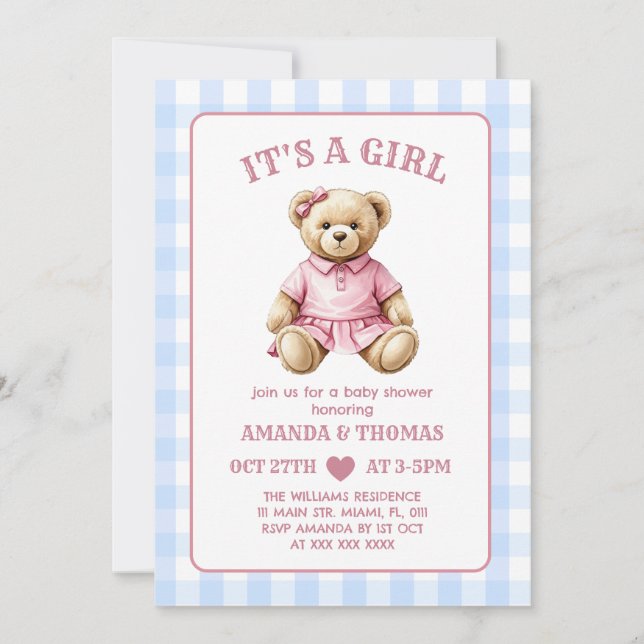 Invitation à la baby shower Fille au golf avec un  (Devant)