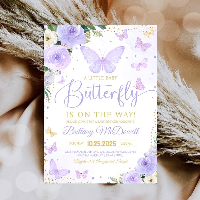 Invitation à la baby shower Fille au papillon viol (Créateur téléchargé)