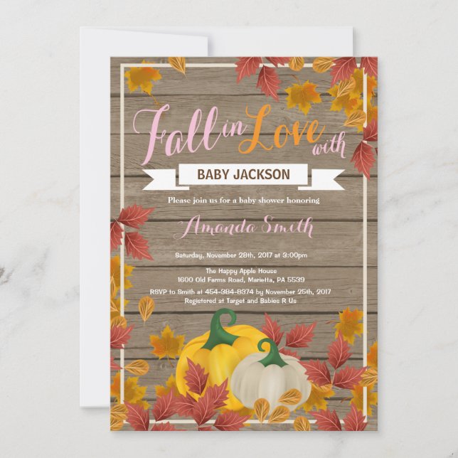 Invitation à la baby shower fille automne rustique (Devant)