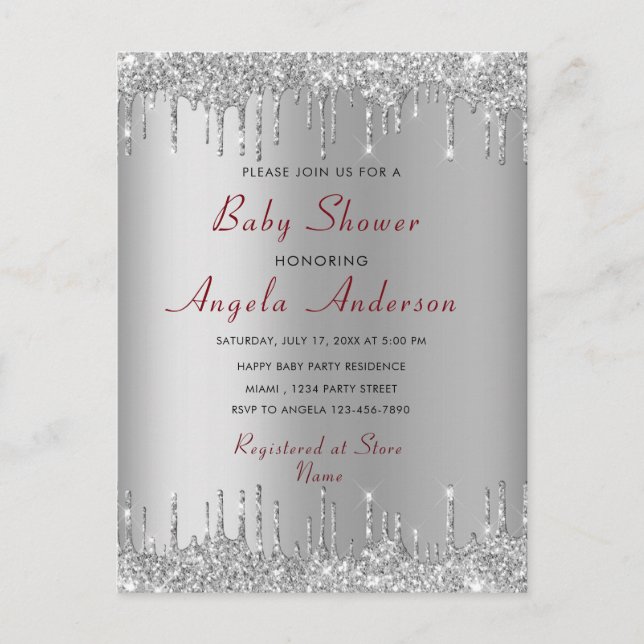 Invitation à la Baby Shower Fille Garçon Paillette (Devant)