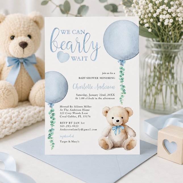 Invitation à la Baby Shower Fille ou Garçon Ourson (Baby shower invite with pastel accents)