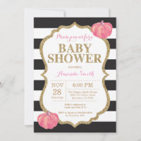 Invitation à la baby shower Fille Rose Noir et Cit