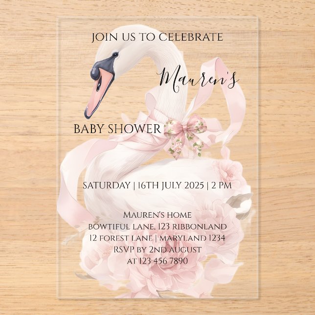 Invitation à la baby shower Fille Ruban Rose (Recto)