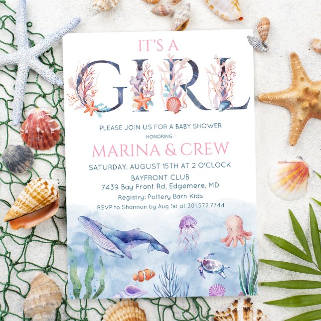 Invitation à la baby shower Fille sous la mer (Créateur téléchargé)