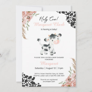 Invitation à la baby shower Fille Vache sacrée her