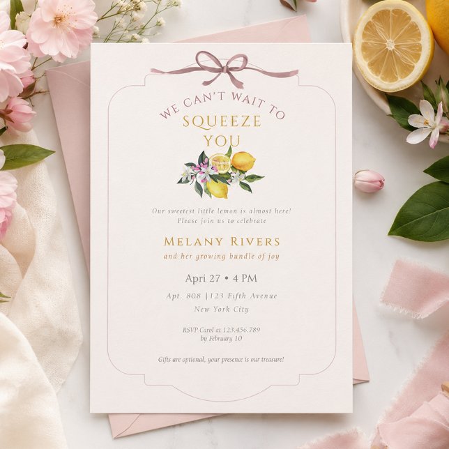 Invitation à la baby shower Fleur de Citron Rose (Pink Citrus Blossom Baby Shower Invitation)
