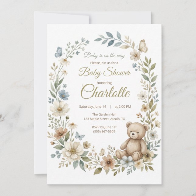 Invitation à la baby shower Fleur Sauvage (Devant)