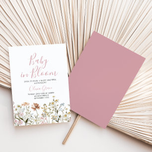 Invitation à la baby shower Fleur sauvage bébé en 