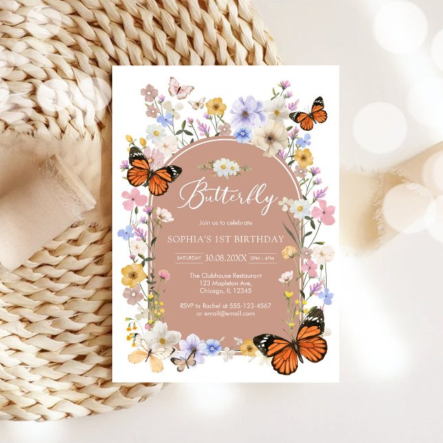 Invitation à la baby shower Fleur sauvage Papillon (Créateur téléchargé)