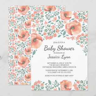Invitation à la Baby Shower Fleurs de Pêche Jolies