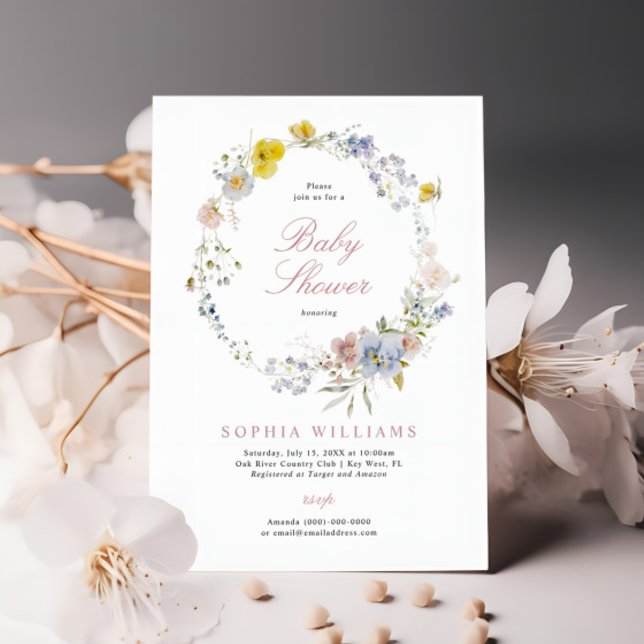 Invitation à la baby shower Fleurs sauvages Boho d (Créateur téléchargé)