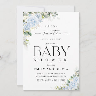 Invitation à la baby shower florale Hydrangea Bleu