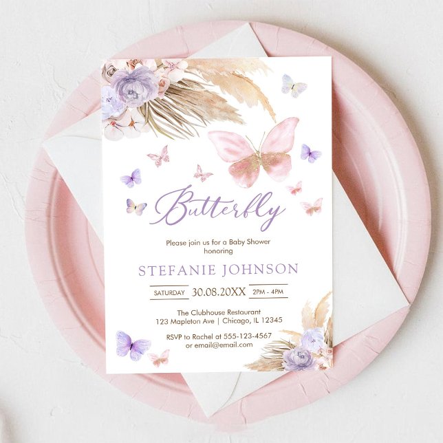 Invitation à la baby shower florale papillon (Créateur téléchargé)
