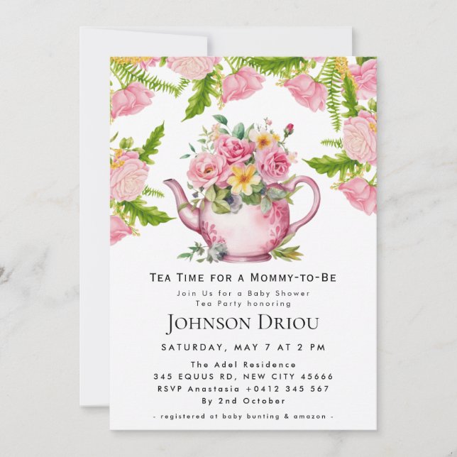 Invitation à la Baby Shower Florale Tea Party (Devant)