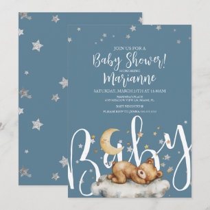 Invitation à la Baby Shower Garçon Ours Dormant