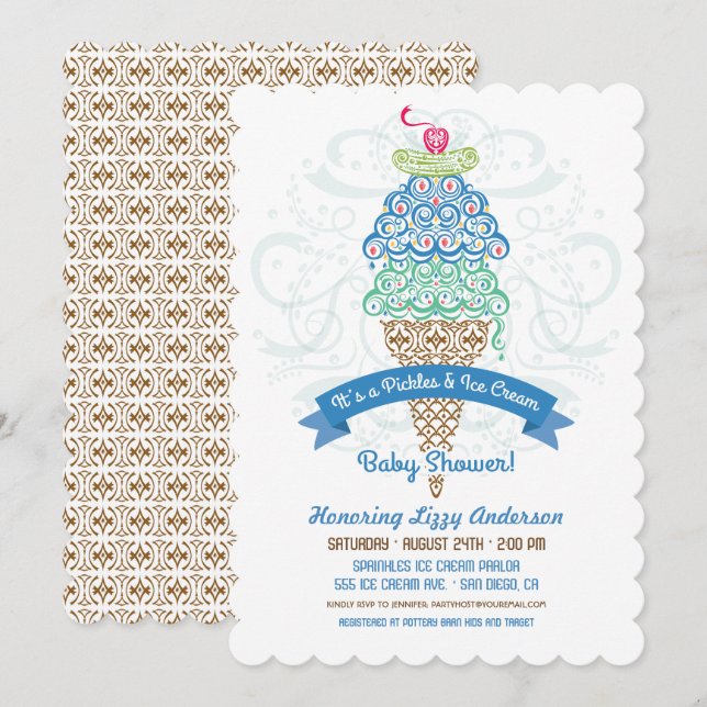 Invitation à la Baby Shower Garçon Pickles et Crèm (Devant / Derrière)