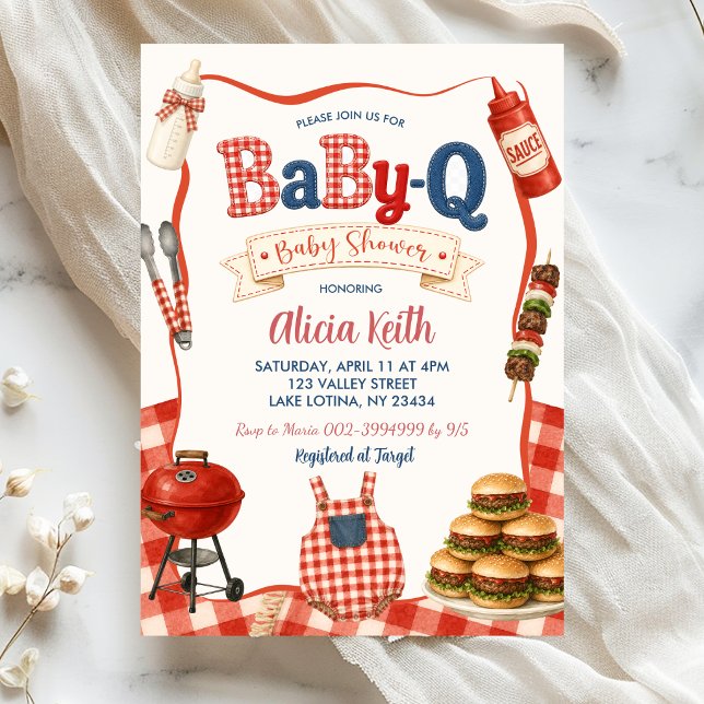 Invitation à la Baby Shower Gingham BabyQ (Créateur téléchargé)