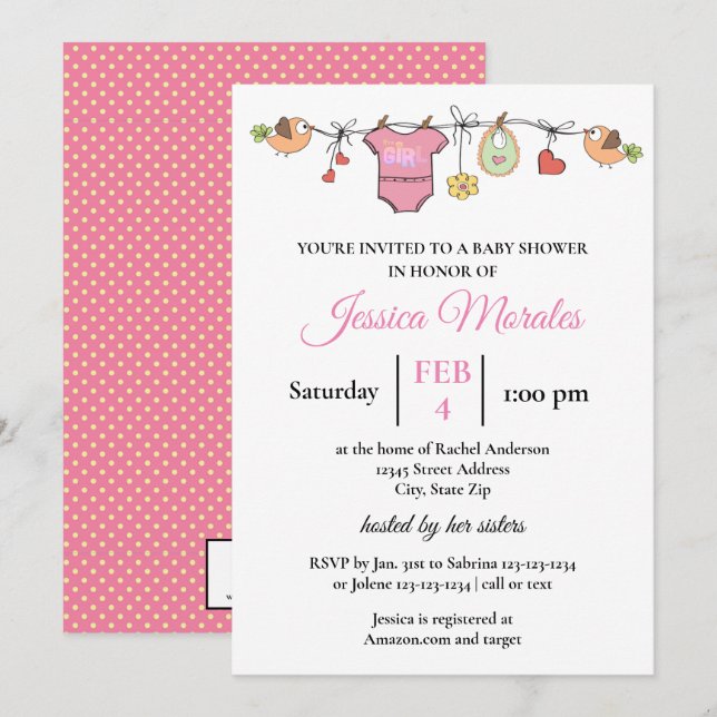 Invitation à la baby shower - Girl Laundry (Devant / Derrière)