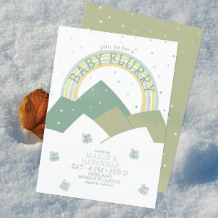 Invitation à la Baby Shower Green Mountain Snow Fl