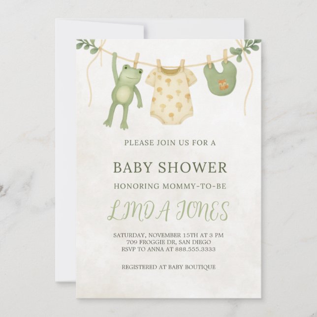 Invitation à la baby shower Grenouille (Devant)