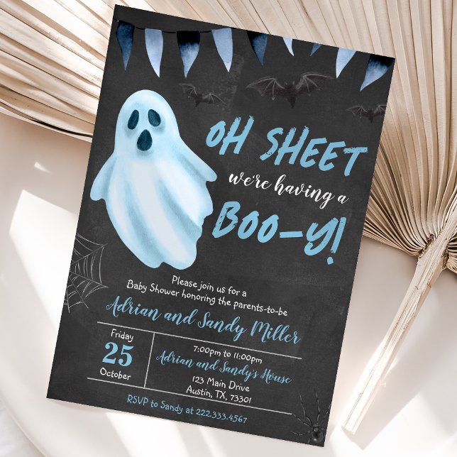 Invitation à la baby shower Halloween Blue Ghost (Créateur téléchargé)