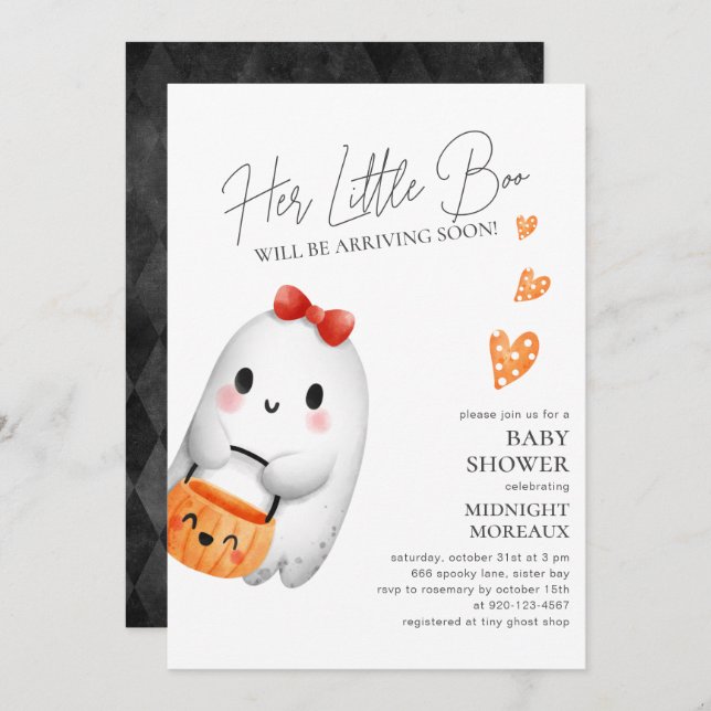 Invitation à la baby shower Halloween de Little Bo (Devant / Derrière)